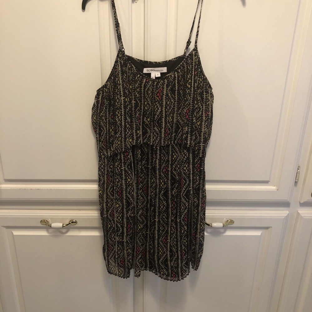 BCBGENERATION Spaghetti Strap Black Geometric Multicolor Tank Women Size Small